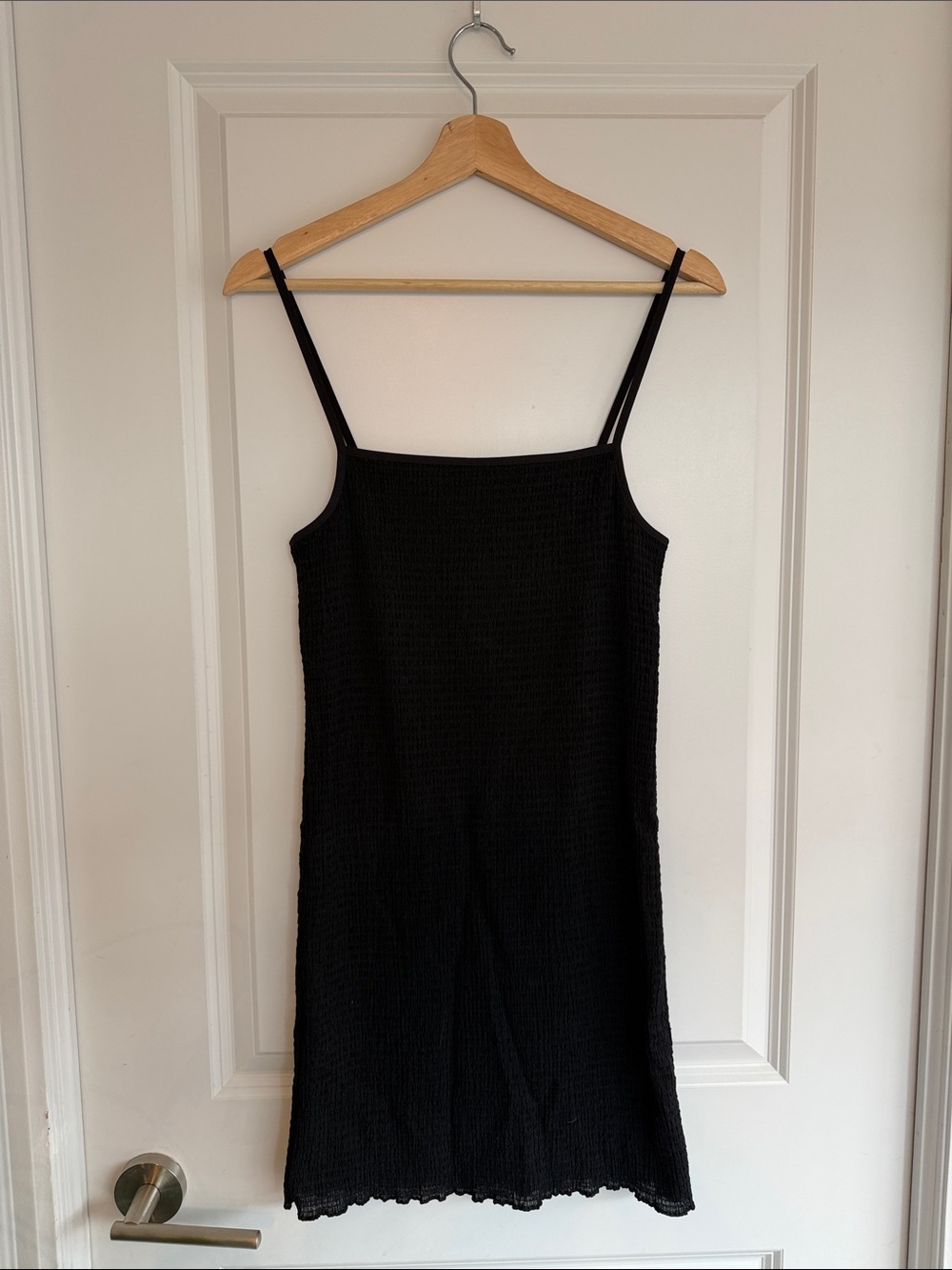 Wilfred Black Spaghetti Strap Ruched Mini Dress